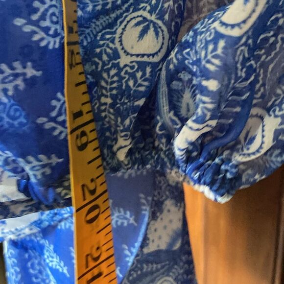 Show Me Your MuMu Jamie Long Sleeve Blue White Flowy Tunic Top Dress size S - Picture 6 of 8